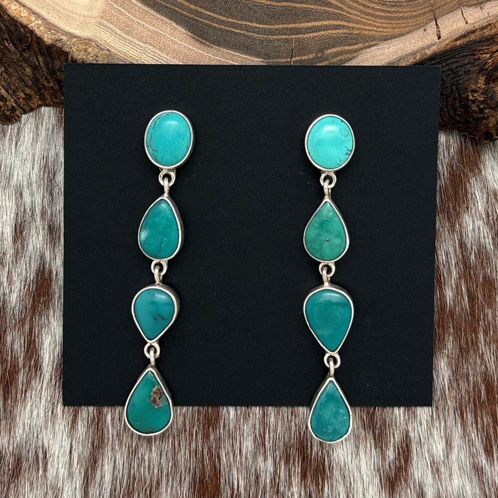 FEDERICO JIMENEZ Sterling Silver & Turquoise Sampler 4-Stone Dangle Earrings